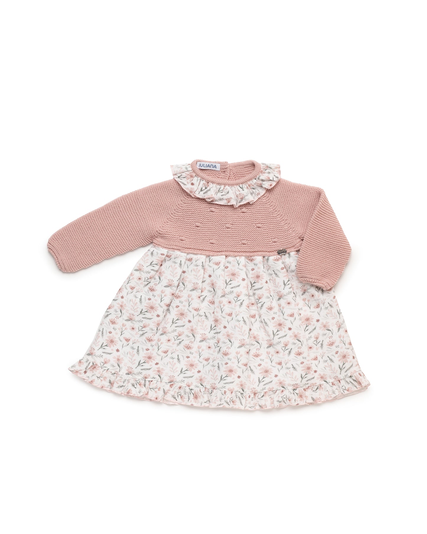 New In Juliana Girls Knitted Raised Dot Body Dress w/ Floral Skirt