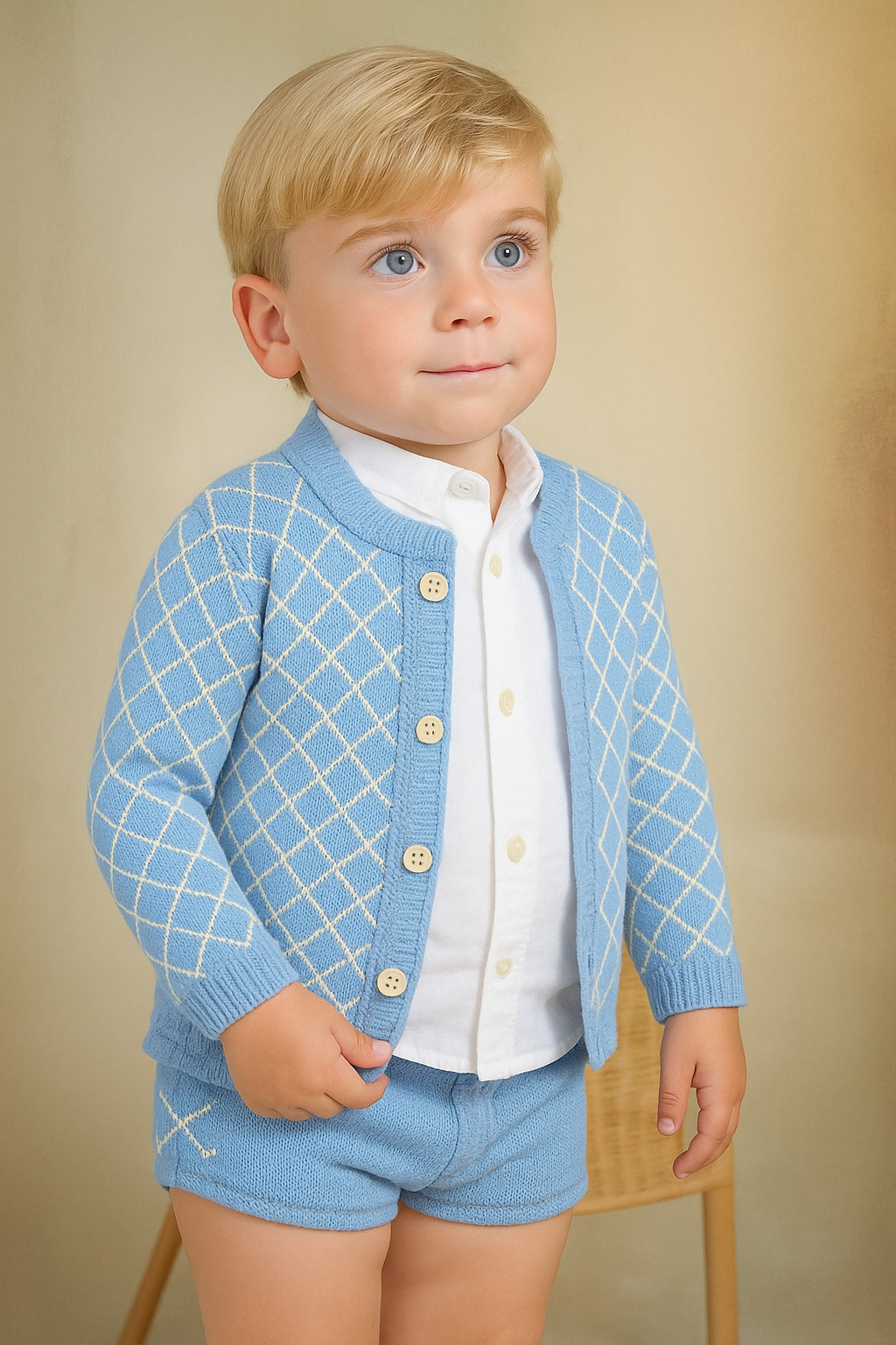 Pre Order New In Rahigo SS26 Boys 3pc Shorts, Shirt, Cardigan ( Baby Blue Cream )