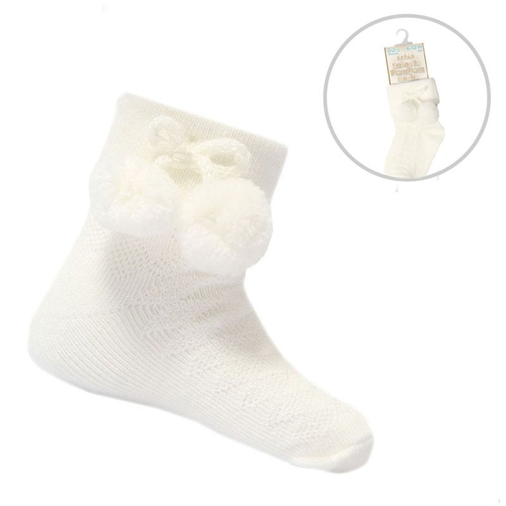 Unisex Pom Pom Ankle Socks - Cream