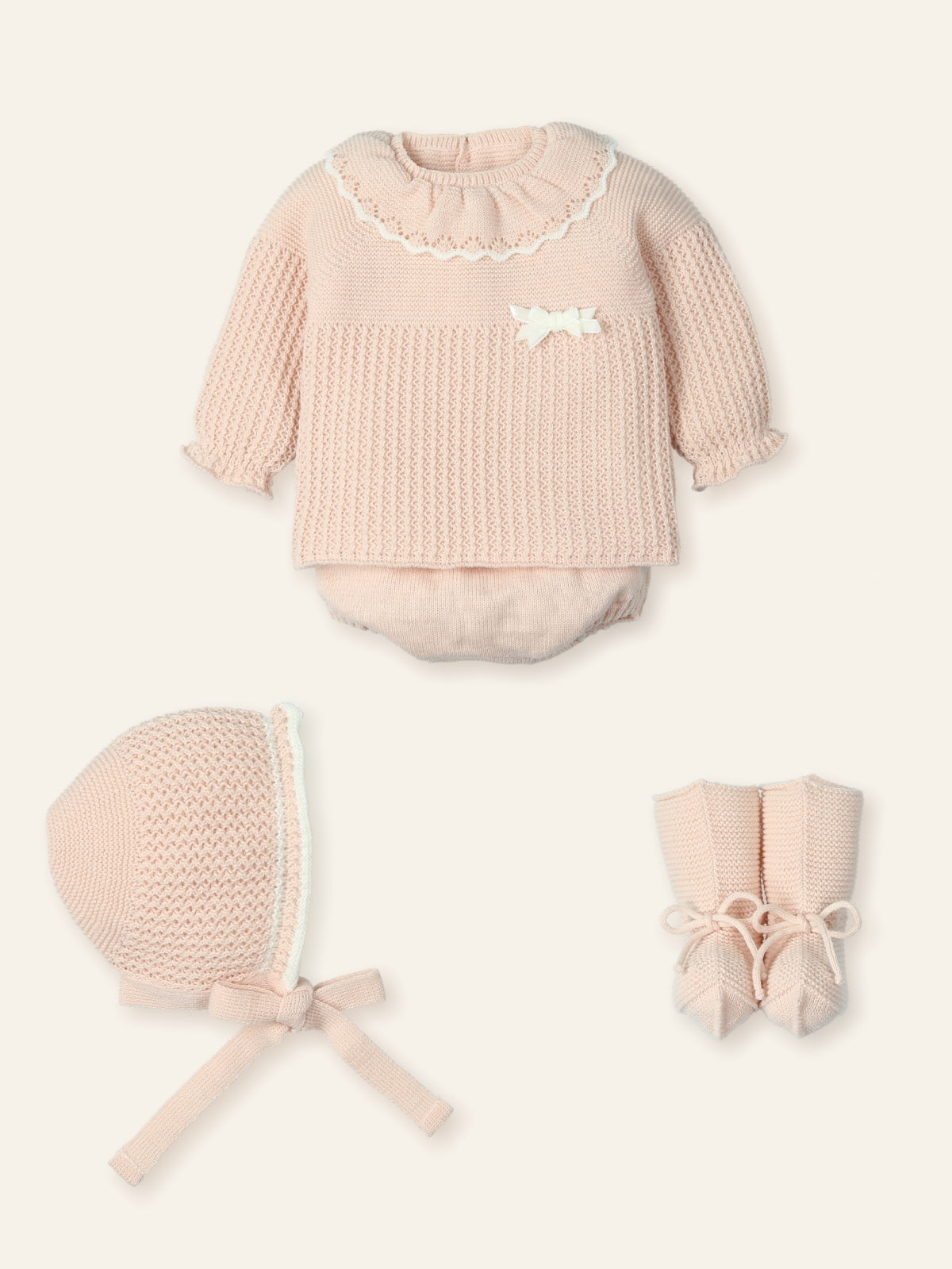 New In Mac Illusion Girls Sweater w/ Bow, Cullote, Hat & Booties