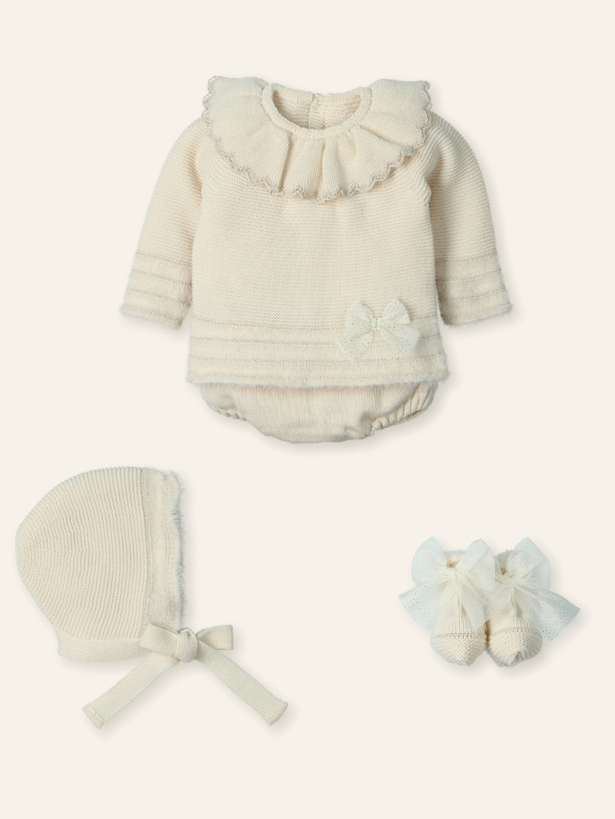 New In Baby Girls Sweater w/ Bow, Cullote, Bonnet & Booties