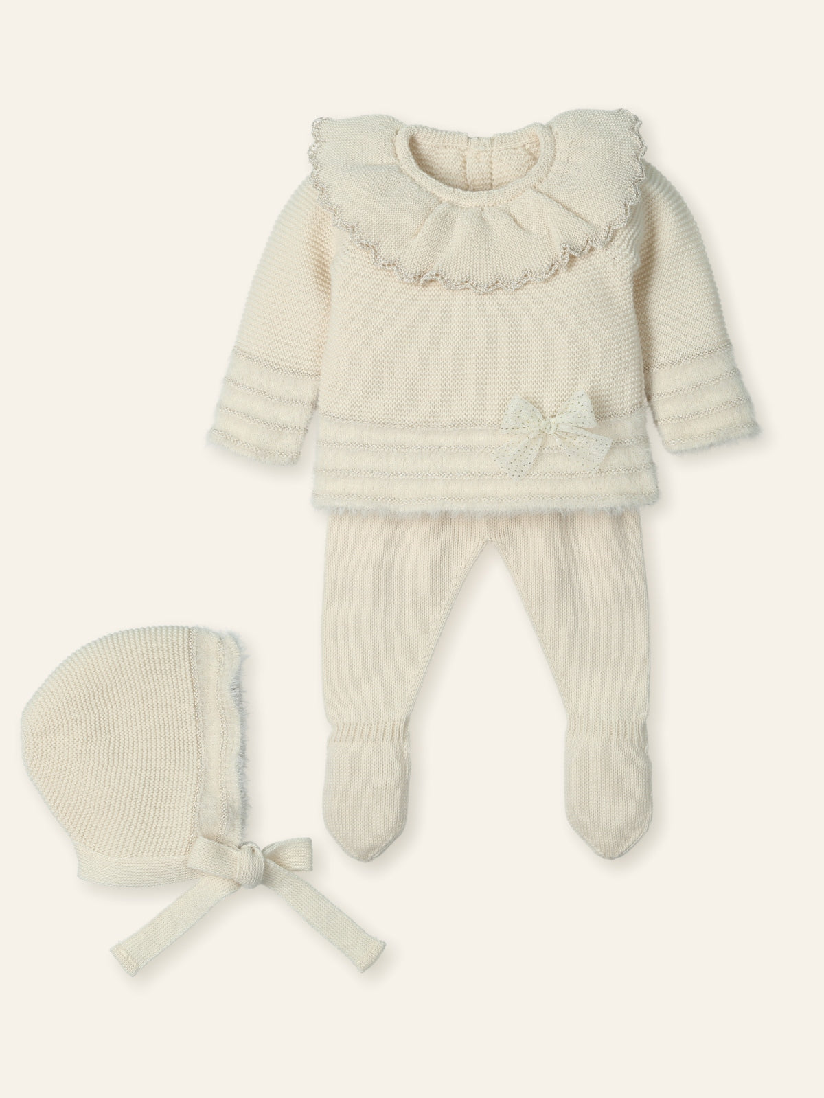 New In Mac Illusion Baby Girls Knitted 3pc, Sweater, Leggings & Bonnet