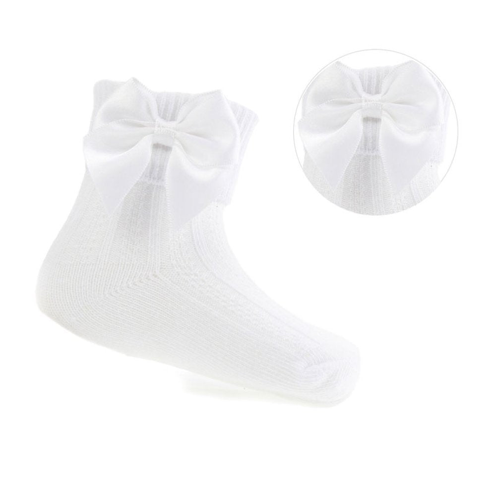 Girls Ankle Bow Socks - White