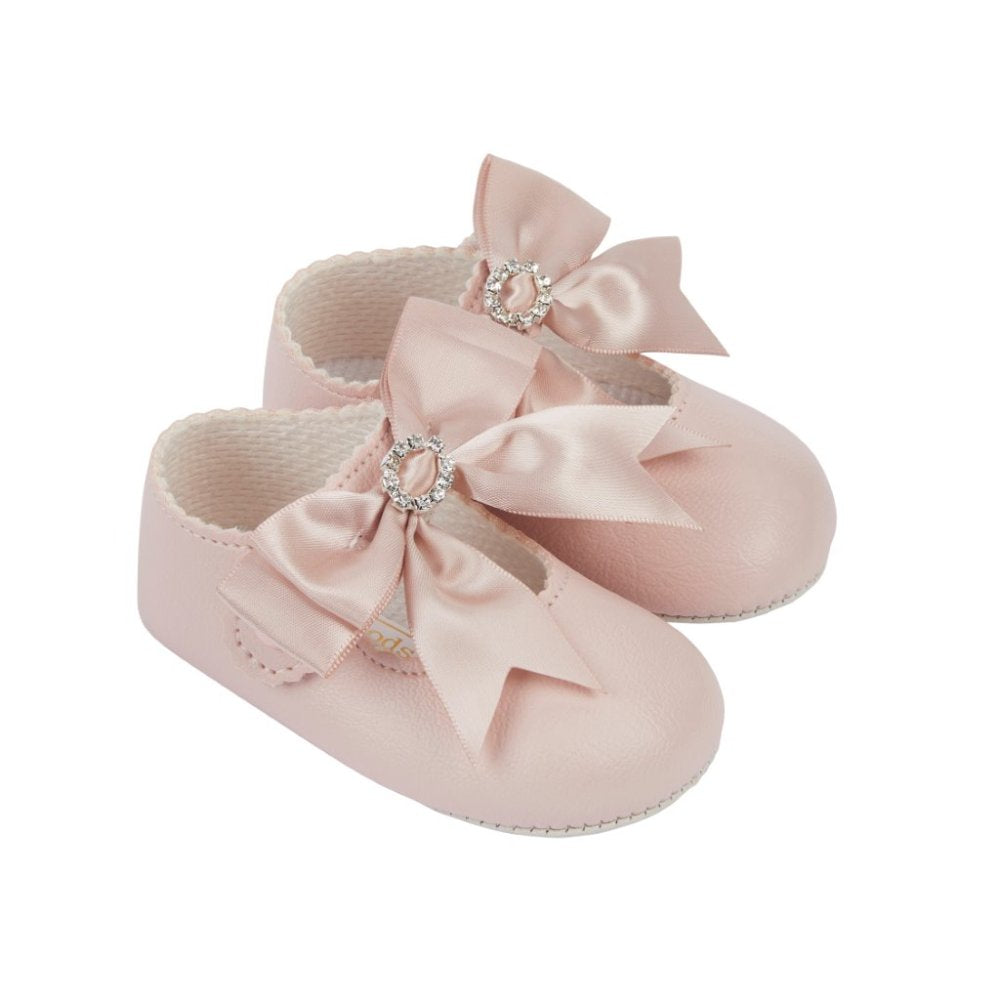 BayPods Bow & Diamante Soft Soled Shoe - Dusky Pink