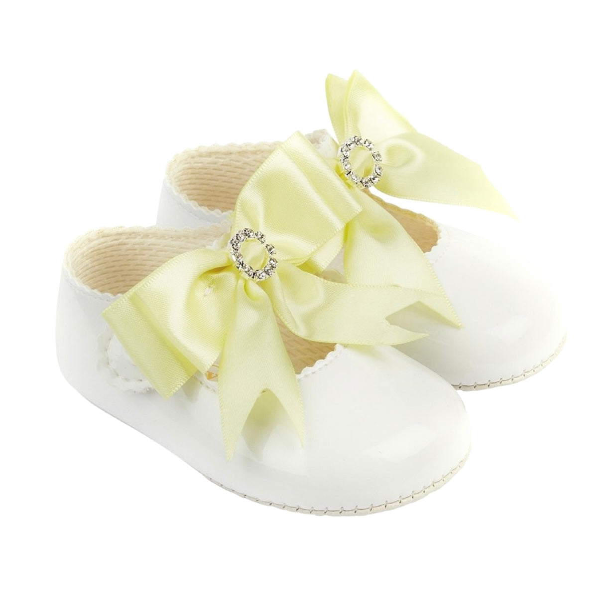 BayPods Bow & Diamante Soft Soled Shoe - White/Lemon