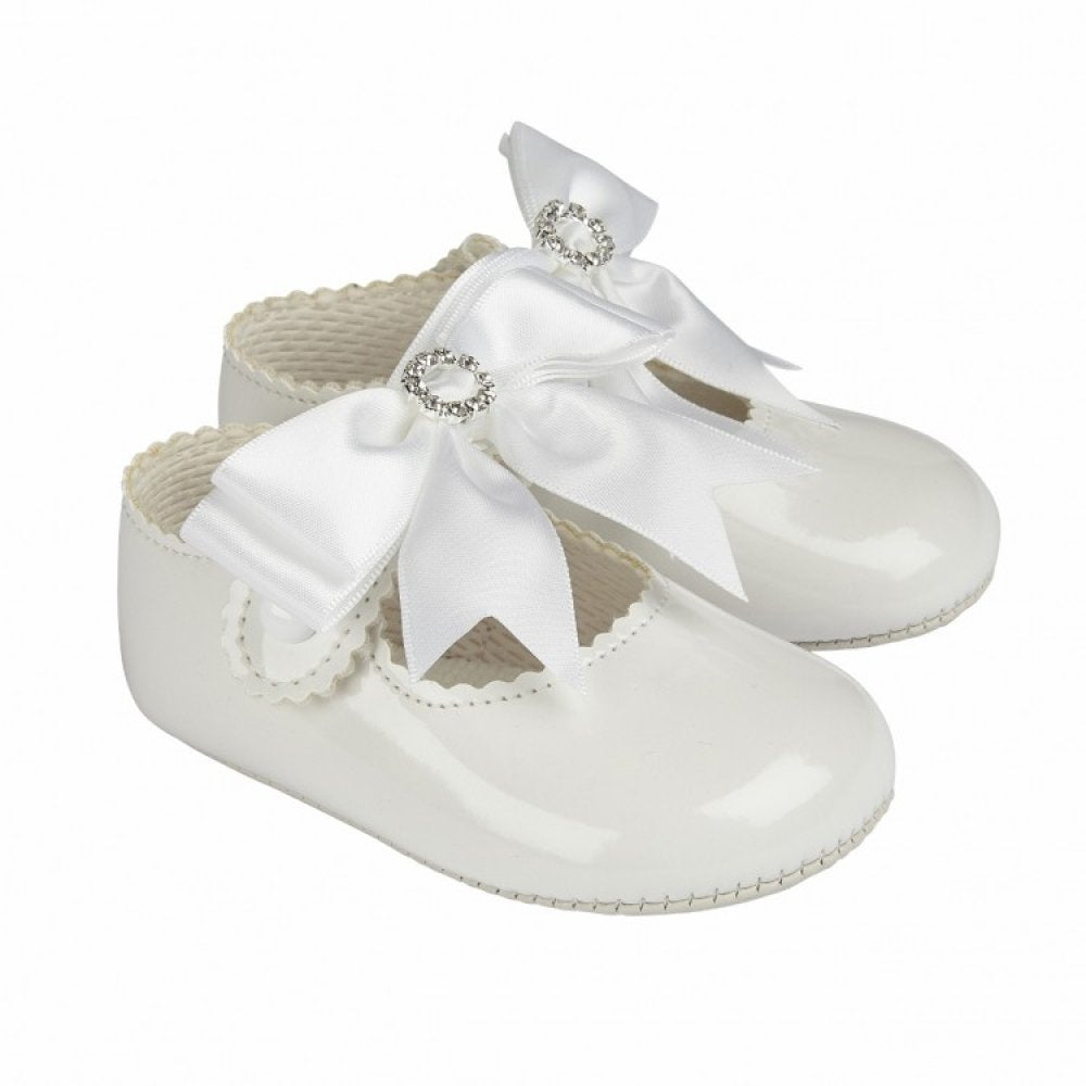 BayPods Bow & Diamante Soft Soled Shoe - White