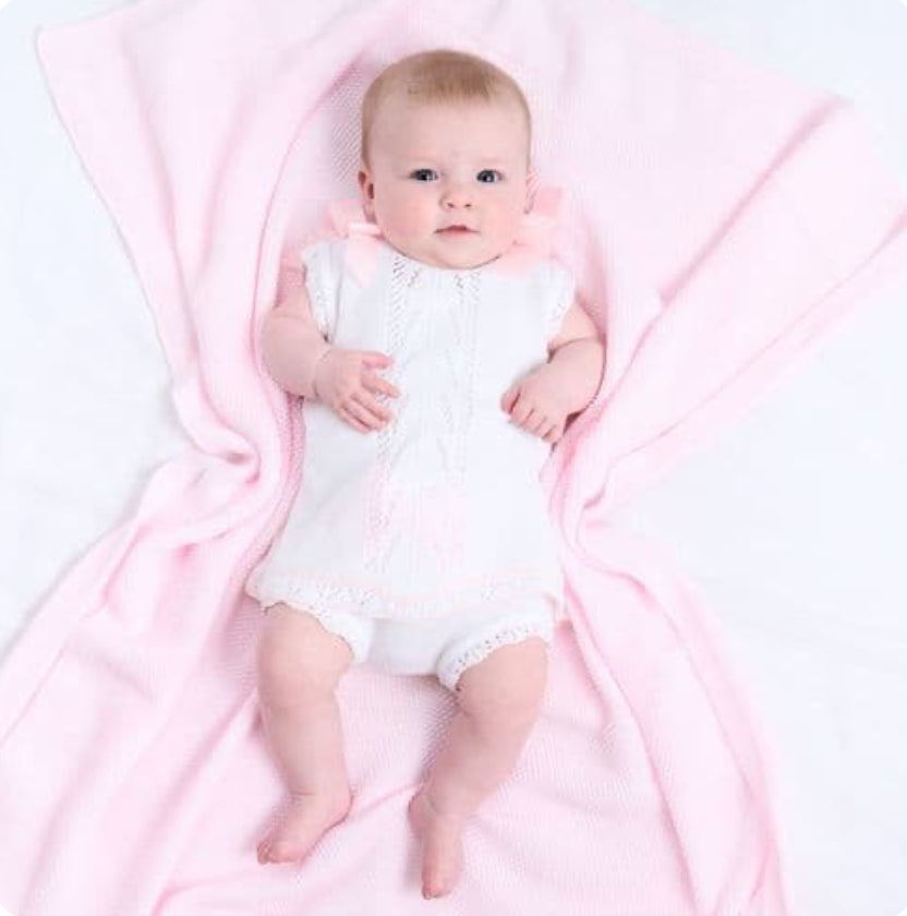 Dandelion Satin Bow Knitted Dress & Pants White/Pink