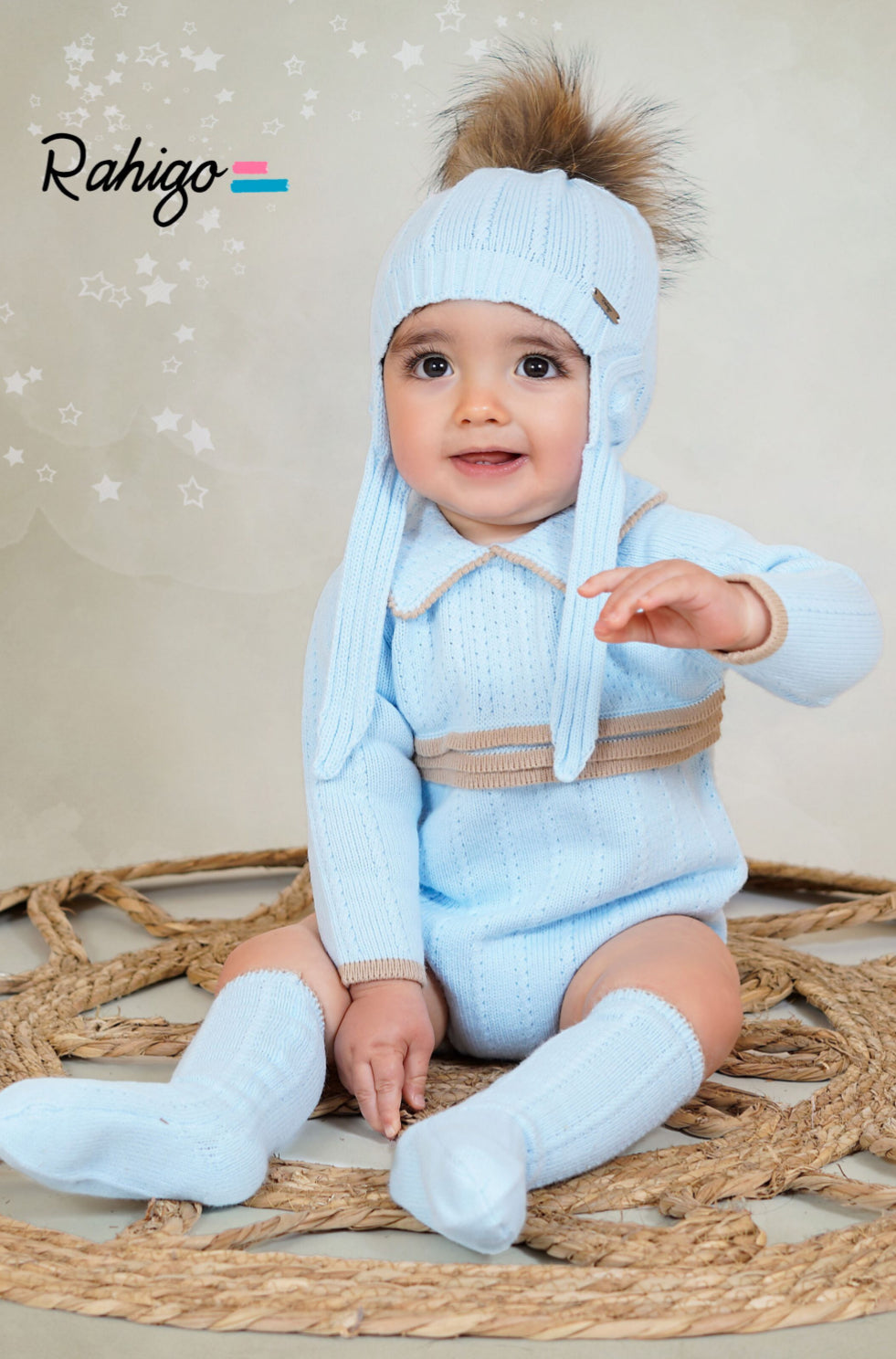 New In Rahigo AW25 PomPom Hat w/ Ear Flaps - Blue