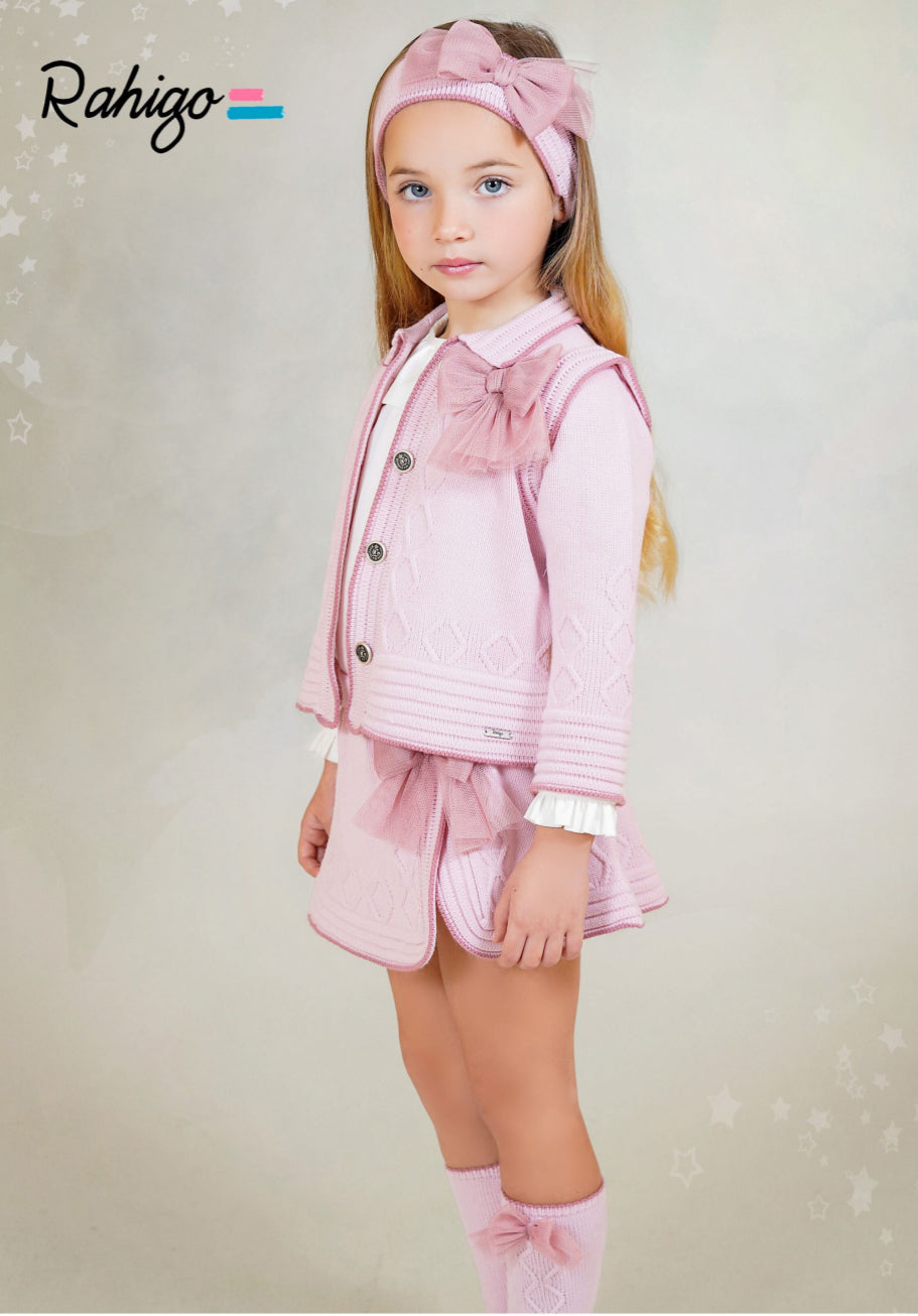 PRE-ORDER New In Rahigo AW25 Skirt, Blouse, Cardigan 3pc - PINK - DUSKY PINK