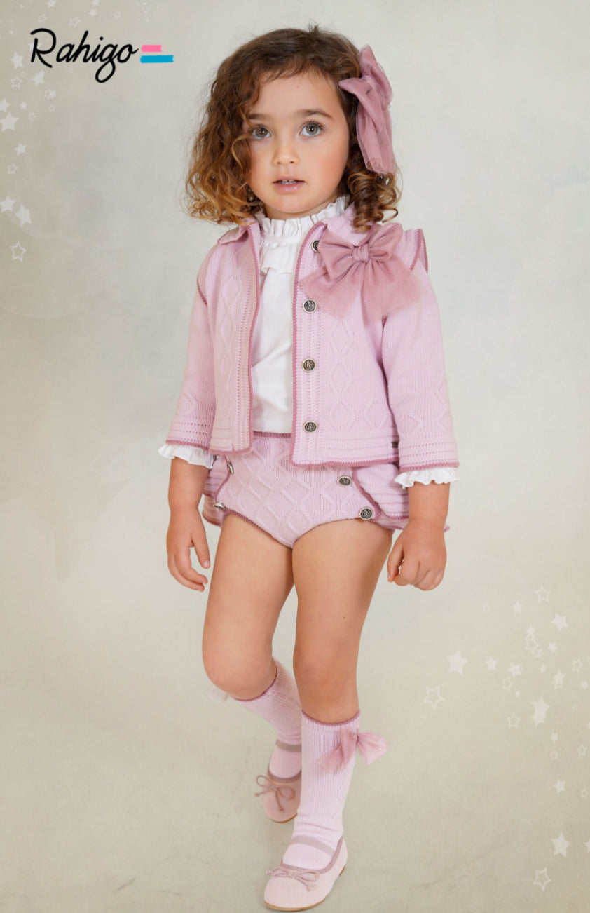 PRE-ORDER New In Rahigo AW25 Girls Skirt, Blouse, Cardigan - PINK - DUSKY PINK