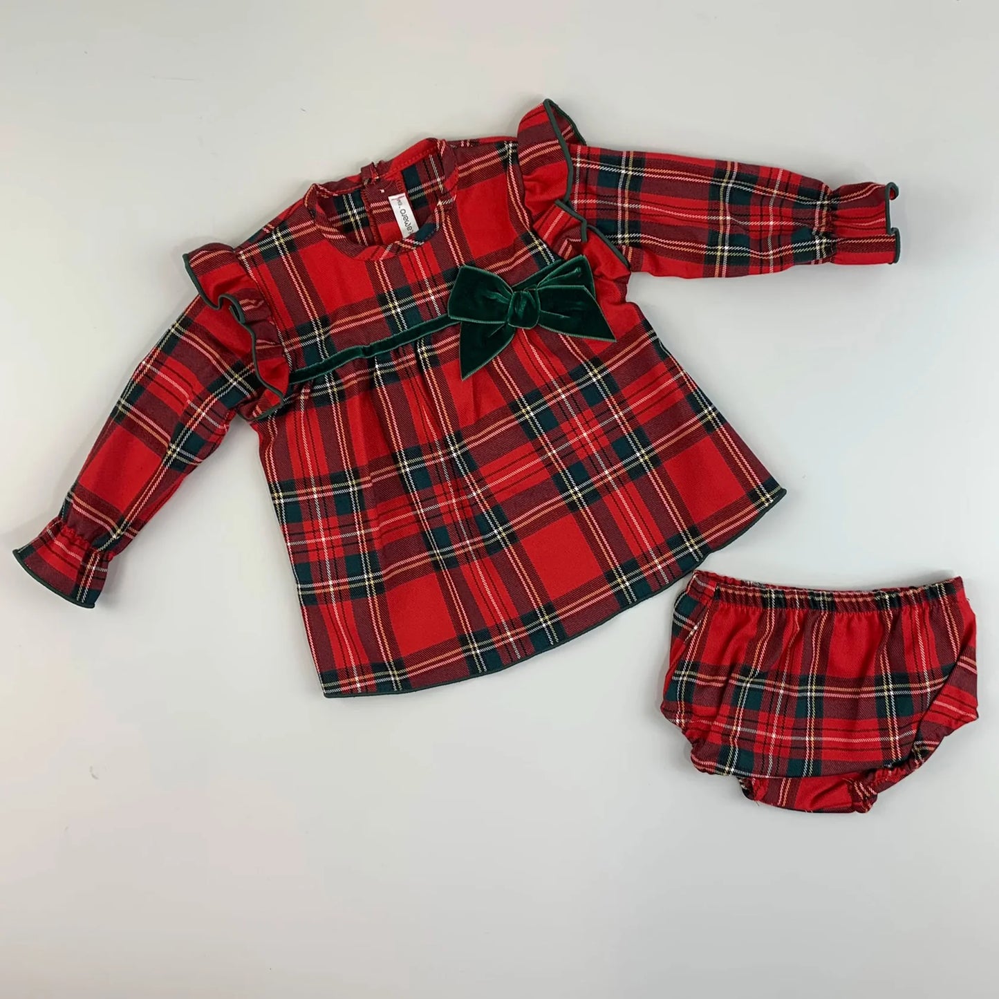 New In Calamaro Baby Traditional Red Tartan Dress with jam pants -