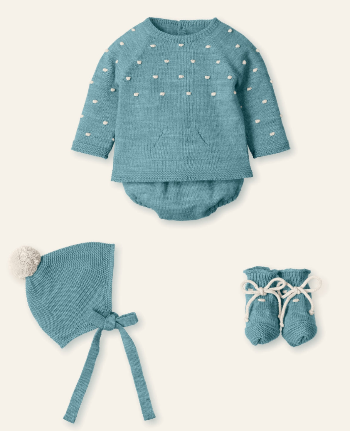 New In Mac Illusion Boys Dotted Sweater & Jam Pants w/ PomPom Hat & Booties