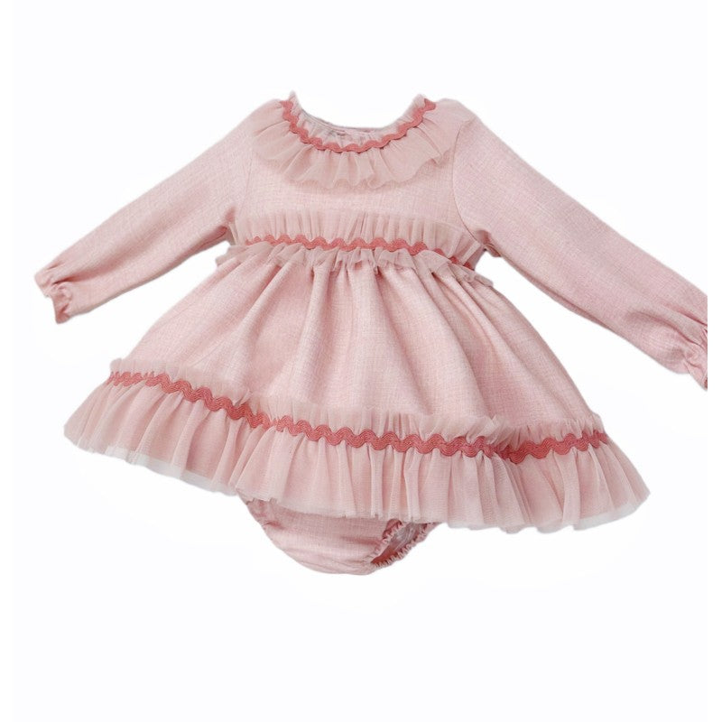 NEW IN WEE ME BABY GIRL DUSTY PINK COTTON PUFF BALL DRESS WITH PANTS