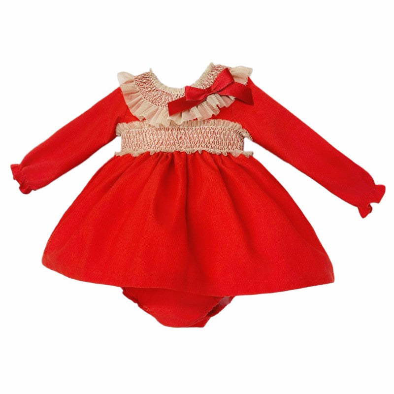 New In Wee Me Girls Puff Red Smocked Dress