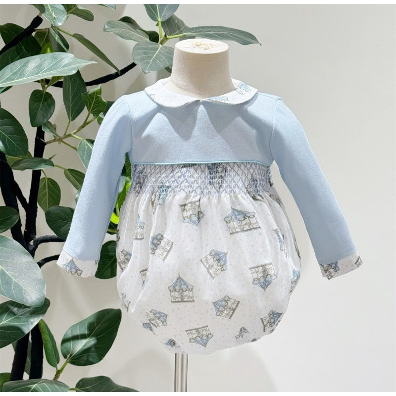New In Wee Me Baby Blue Rocking Horse Print Romper