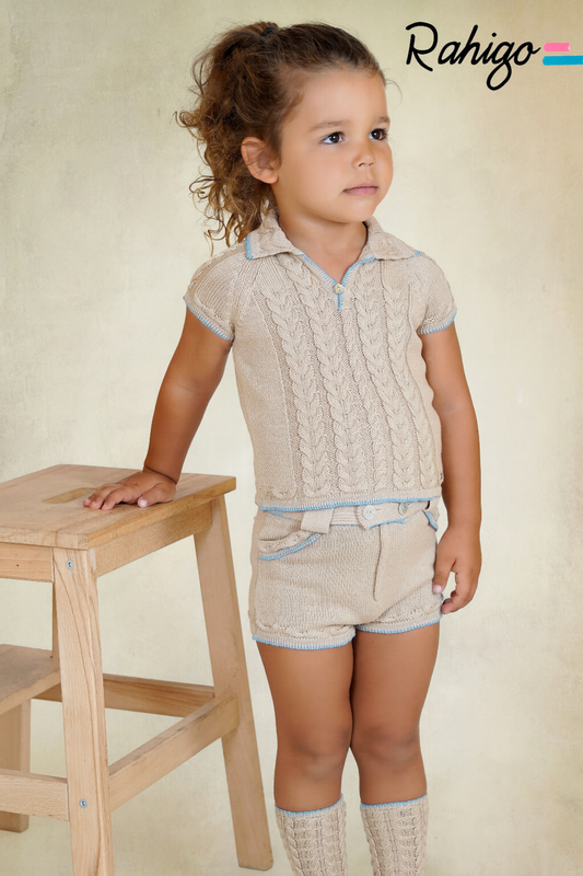 PRE ORDER New In Rahigo SS26 2 PC Jumper & Shorts (Camel Baby Blue)
