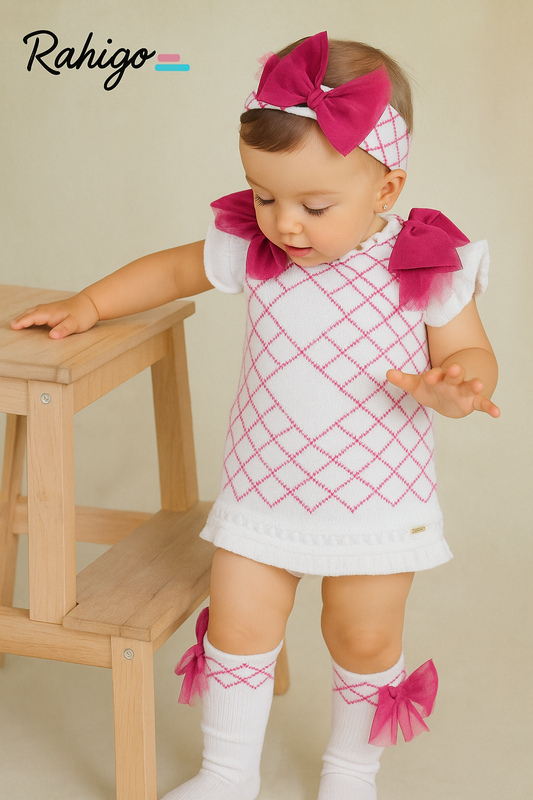 PRE ORDER New In Rahigo SS26 Girls A Line Dress ( White Fuschia )