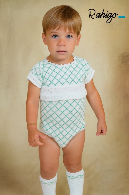 PRE ORDER New In Rahigo SS26 Boys Romper (White Mint)