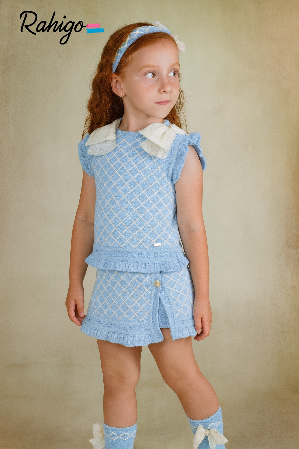 Pre Order New In Girls Rahigo SS26 Jumper & Skirt (Baby Blue Cream )