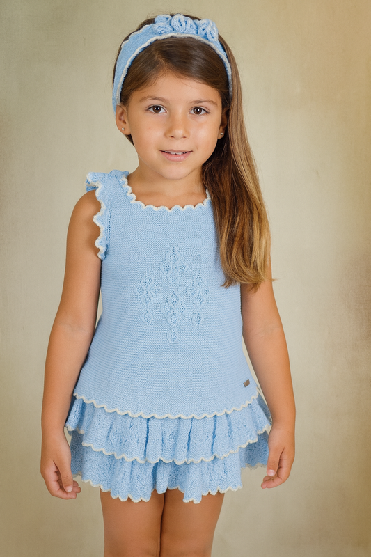 Pre Order New In Rahigo SS26 2Pc Jumper & Skirt ( Baby Blue Cream )