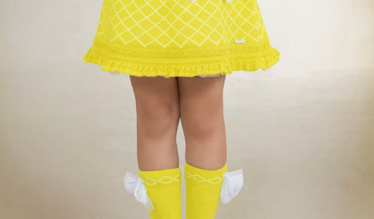 PRE ORDER New In Rahigo SS26 Girls Tulle Bow Socks ( YELLOW WHITE )