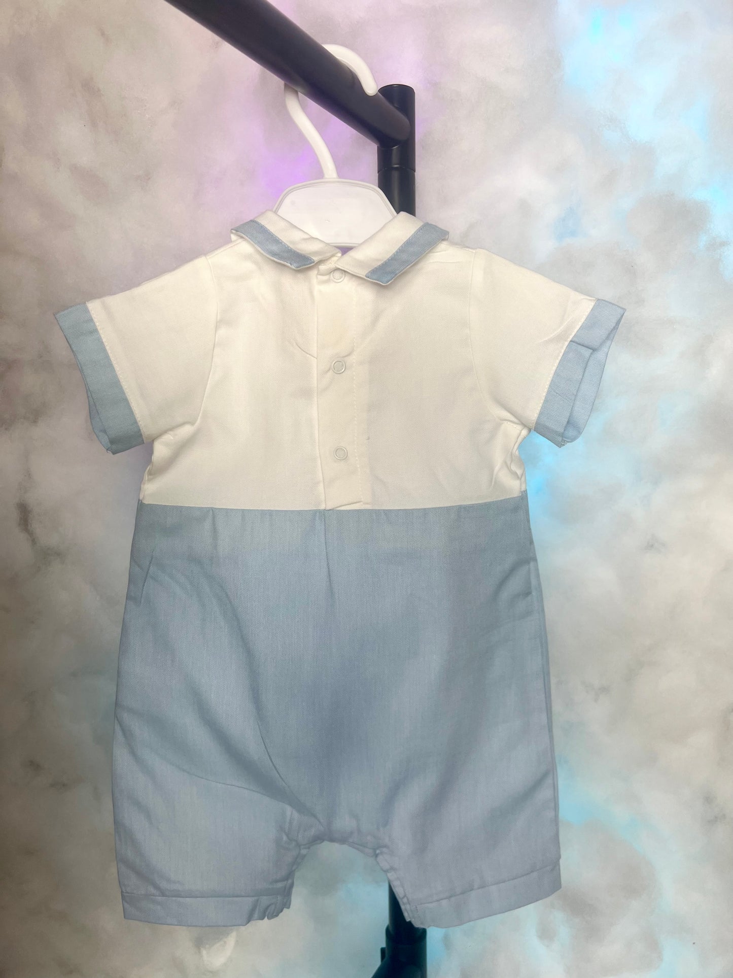 Boys Sky Blue Panel Woven Romper