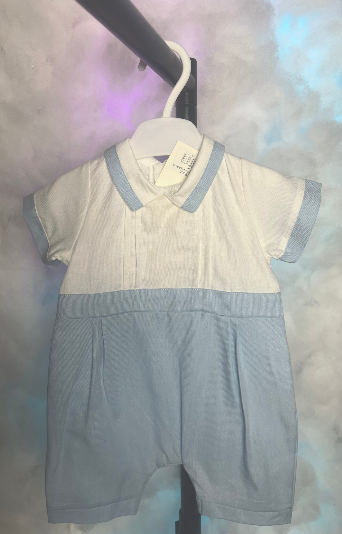 Boys Sky Blue Panel Woven Romper