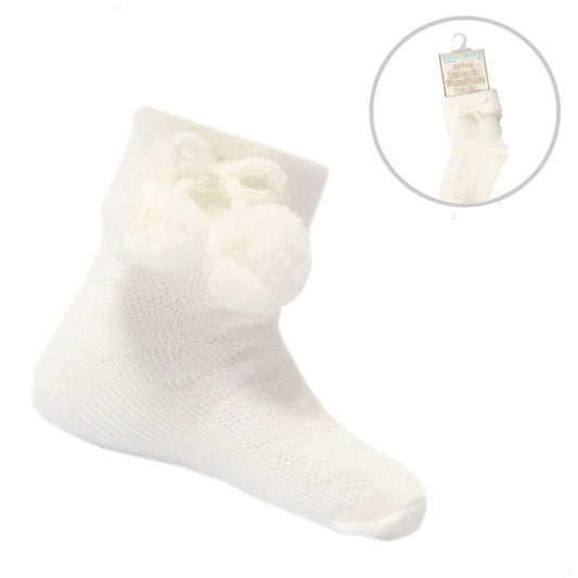 Unisex Pom Pom Ankle Socks - Cream