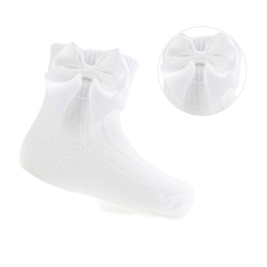 Girls Ankle Bow Socks - White