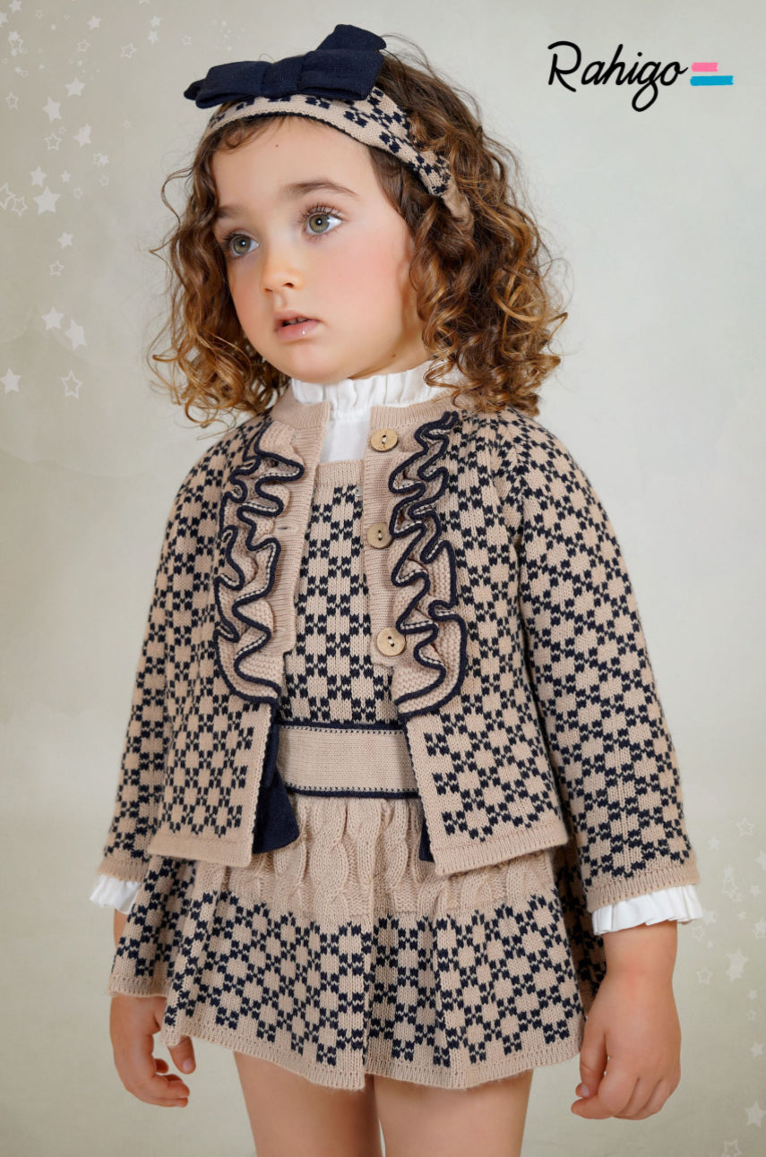 New In Rahigo AW25 Pinafore, Blouse, Cardigan 3pc - *CREAM* - NAVY