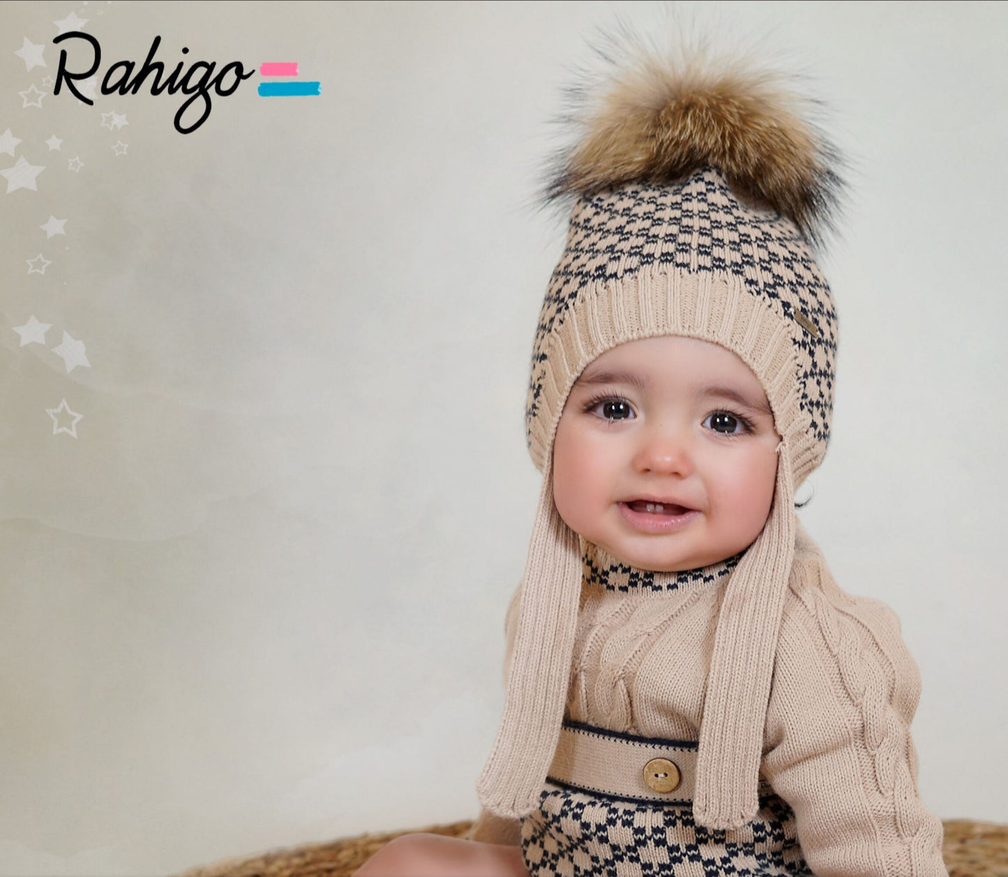 PRE-ORDER New In Rahigo AW25 PomPom Hat w/ Ear Flaps - *CREAM* - NAVY