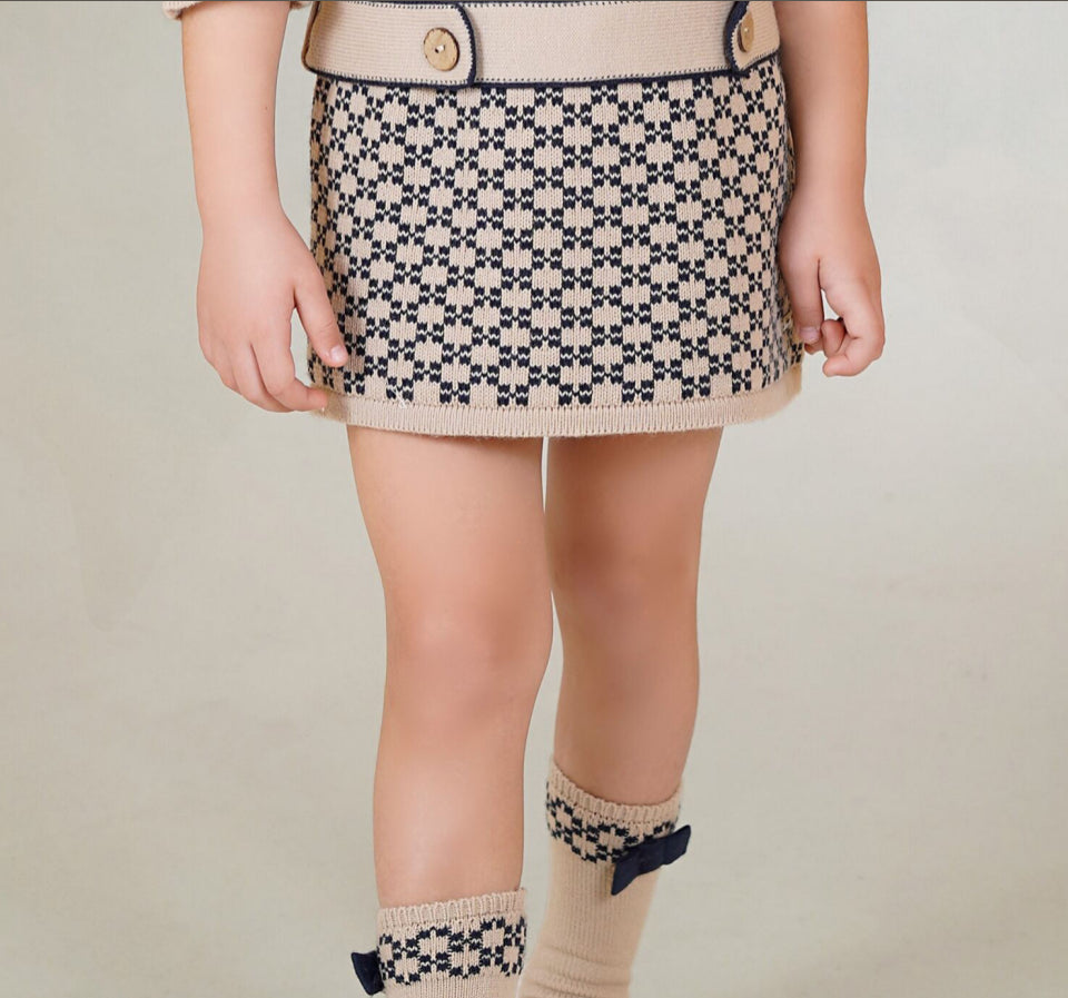 New In Rahigo AW25 Girls Socks w/ Bow - *CREAM* - NAVY