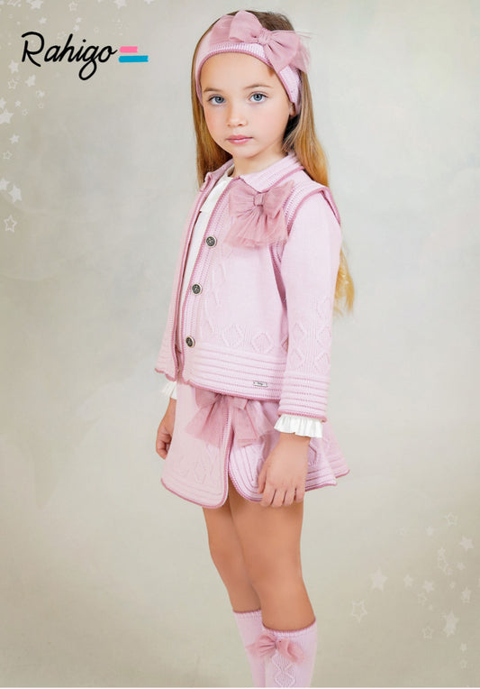 PRE-ORDER New In Rahigo AW25 Skirt, Blouse, Cardigan 3pc - PINK - DUSKY PINK