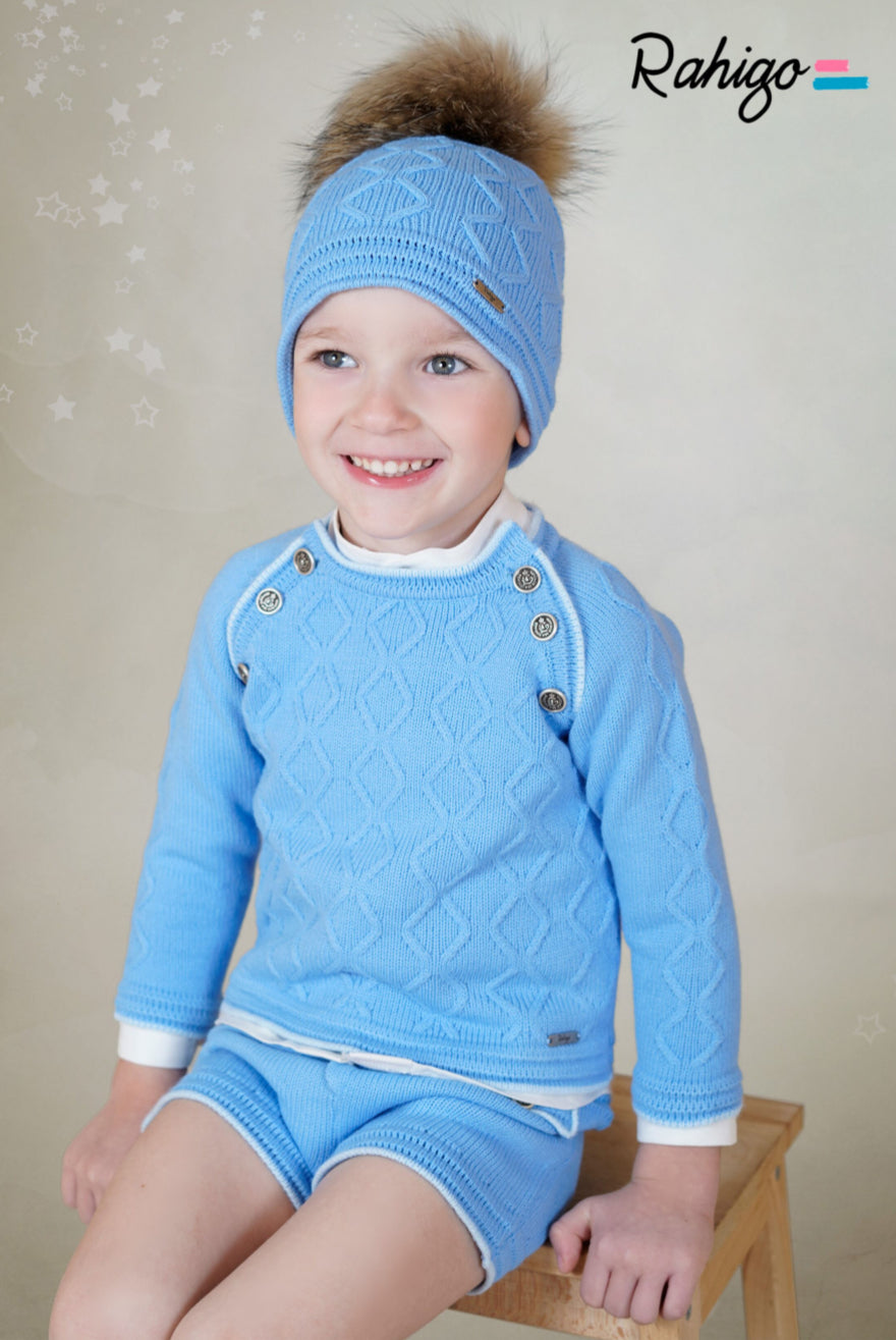 PRE-ORDER New In Rahigo AW25 Shorts & Jumper 2pc - BLUE - CREAM