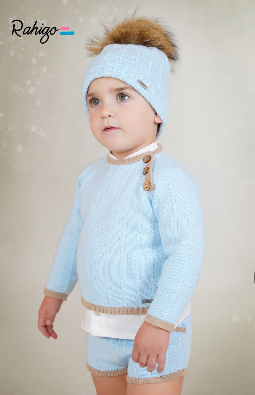 PRE-ORDER New In Rahigo AW25 Boys Shorts & Jumper 2pc - Baby Blue - *CREAM*