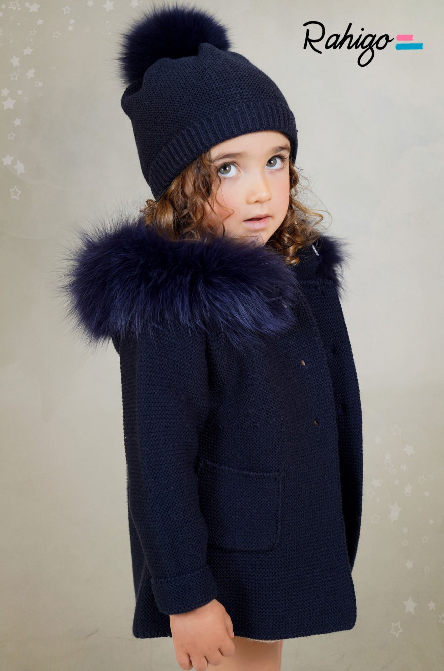 PRE-ORDER New In Rahigo AW25 Lined Hooded Fur Coat - NAVY