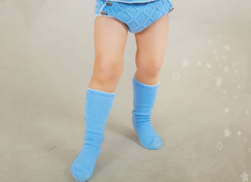 PRE-ORDER New In Rahigo AW25 Knee Socks - BLUE - CREAM