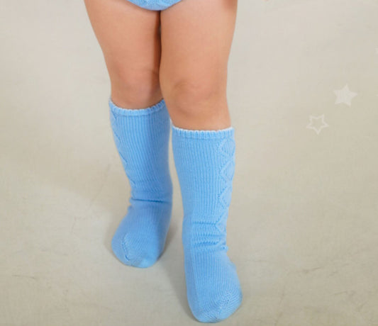 PRE-ORDER New In Rahigo AW25 Knee Socks - BLUE - CREAM
