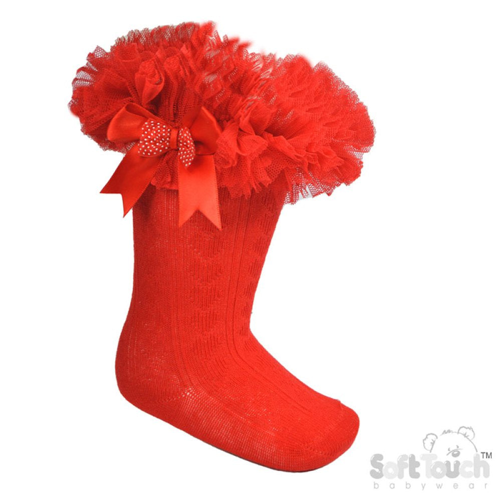 Girls Red Knee High Tuttu Frill Socks