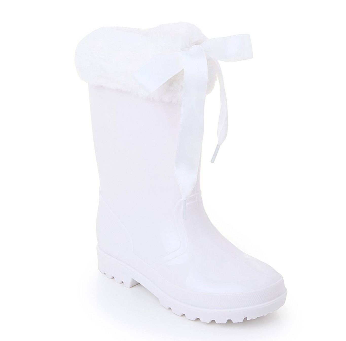 Girls White Vivian Fur Welly Boots  - Sevva Collection