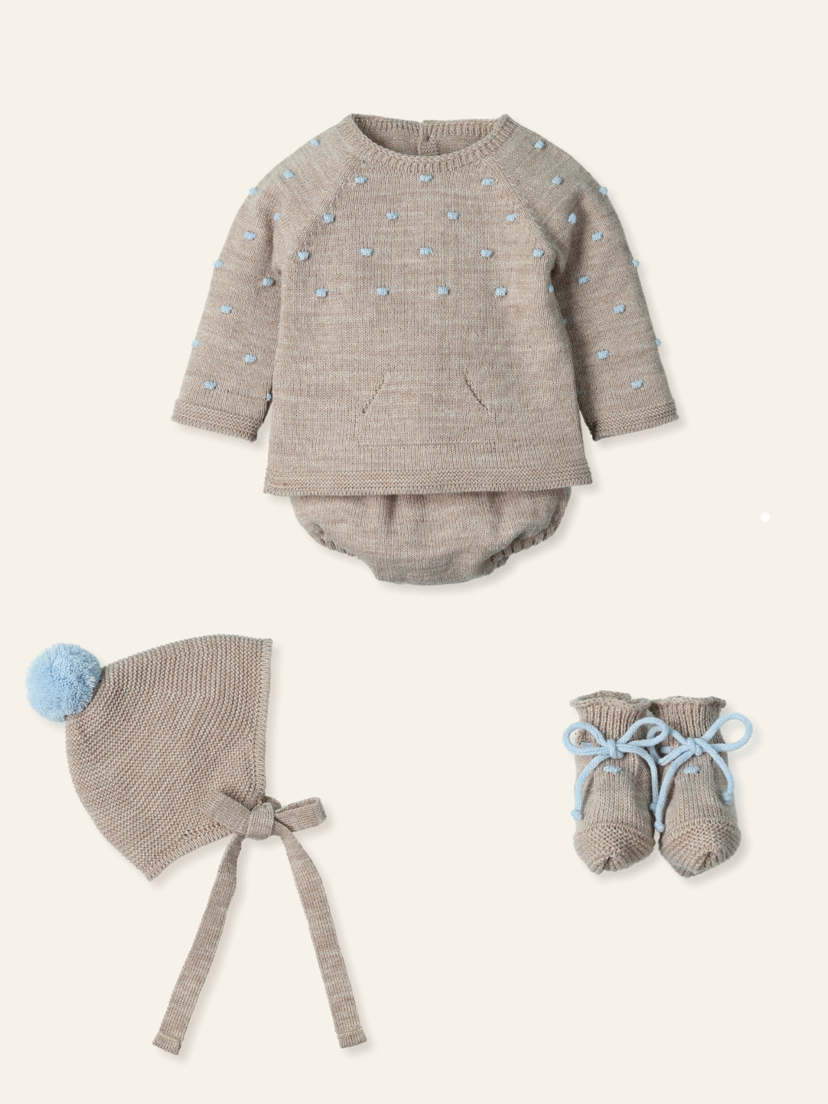 New In Mac Illusion Boys Dotted Sweater & Jam Pants w/ PomPom Hat & Booties