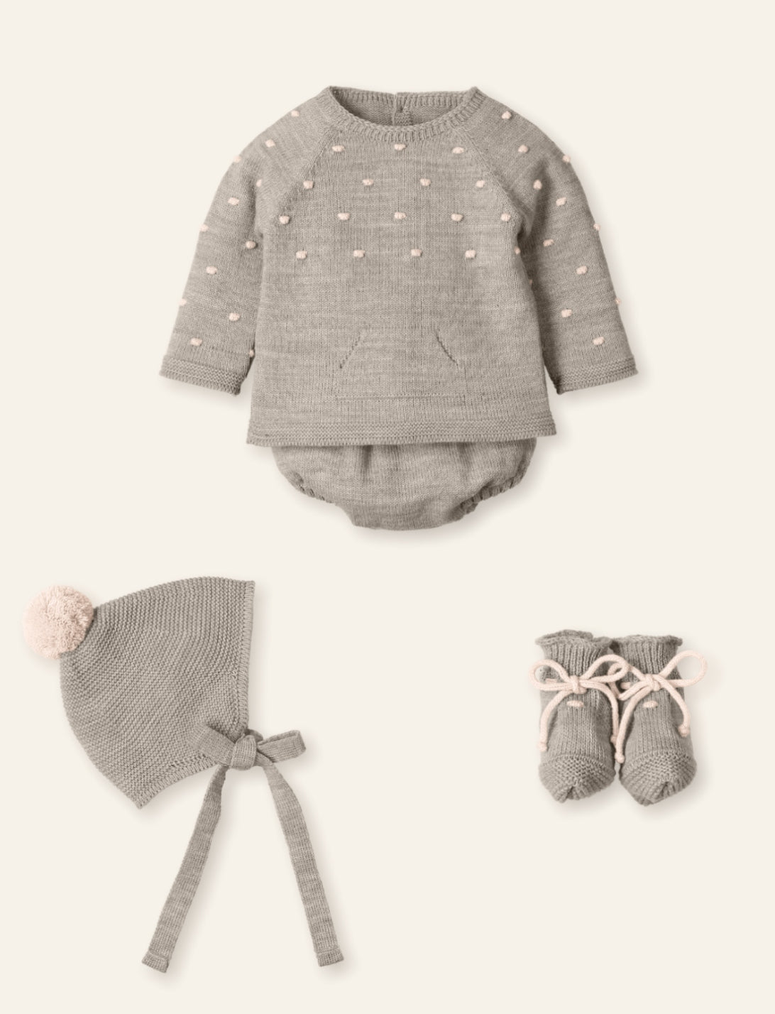 New In Mac Illusion Girls Dotted Sweater & Jam Pants w/ PomPom Hat & Booties