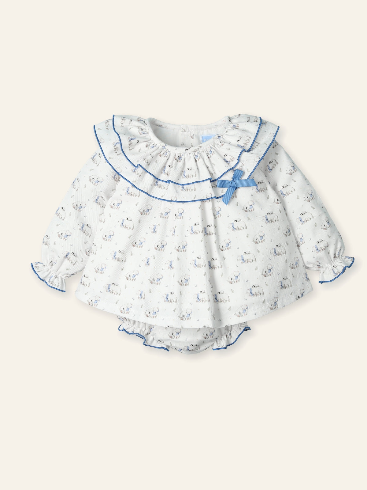 New In Mac Illusion Girls Cotton Printed Dress w/ Ruffle Neckline, Bow & Culotte