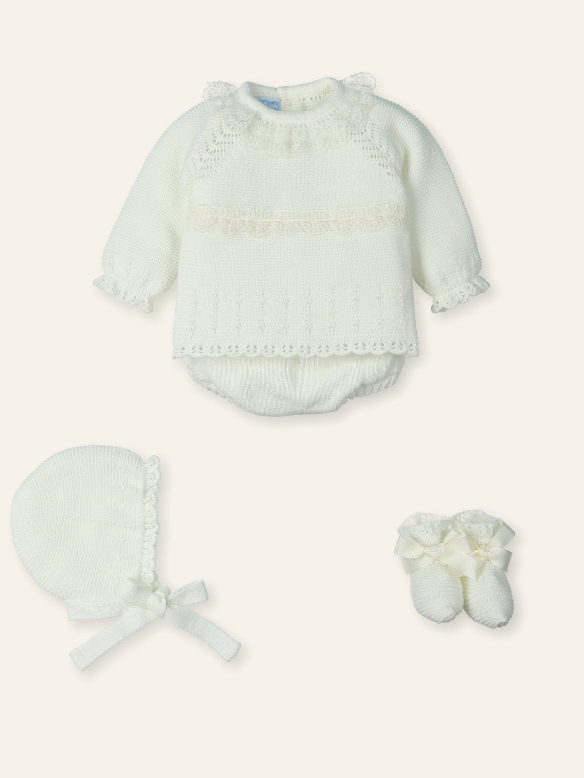 New In Baby Girls Sweater w/ Lace , Cullote, Bonnet & Booties