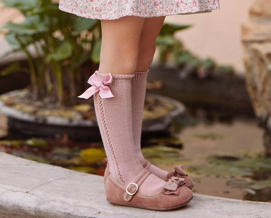 New In Juliana Dusky Pink Knee Length Bow Socks