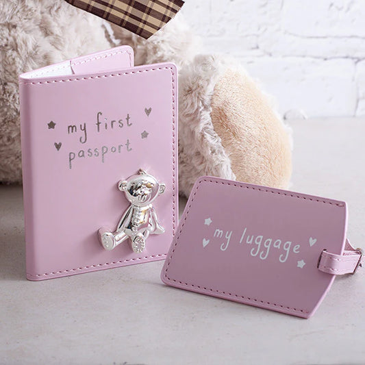 Button Corner PU My First Passport & Luggage Tag - Pink