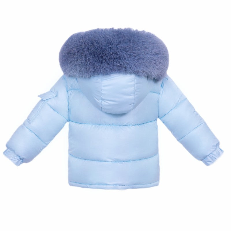 NEW IN WEE ME UNISEX BLUE PUFFER COAT WITH FAUX FUR HOOD