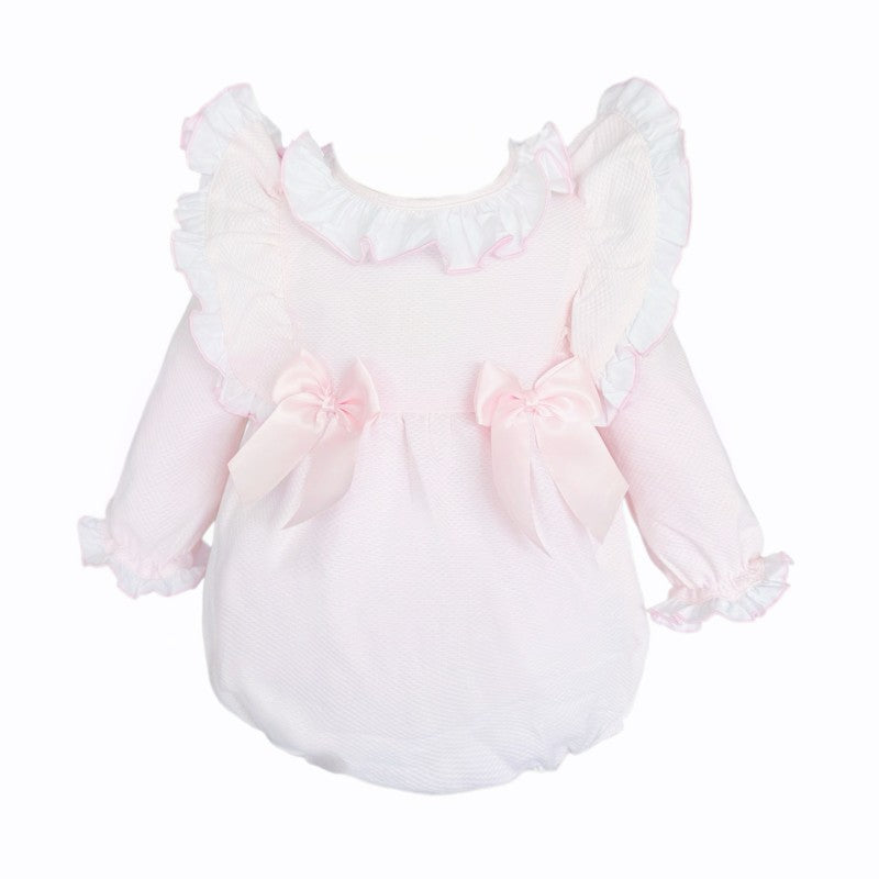 WEE ME BABY GIRL PINK WAFFLE FRILLY SHOULDER ROMPER