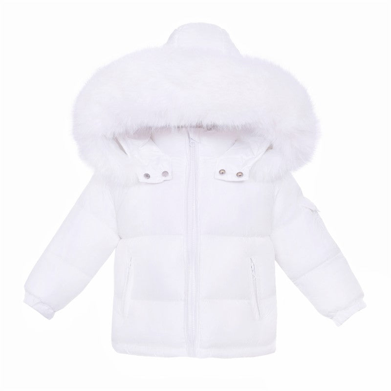 NEW IN WEE ME BABY UNISEX WHITE PUFFER COAT WITH FAUX FUR HOOD