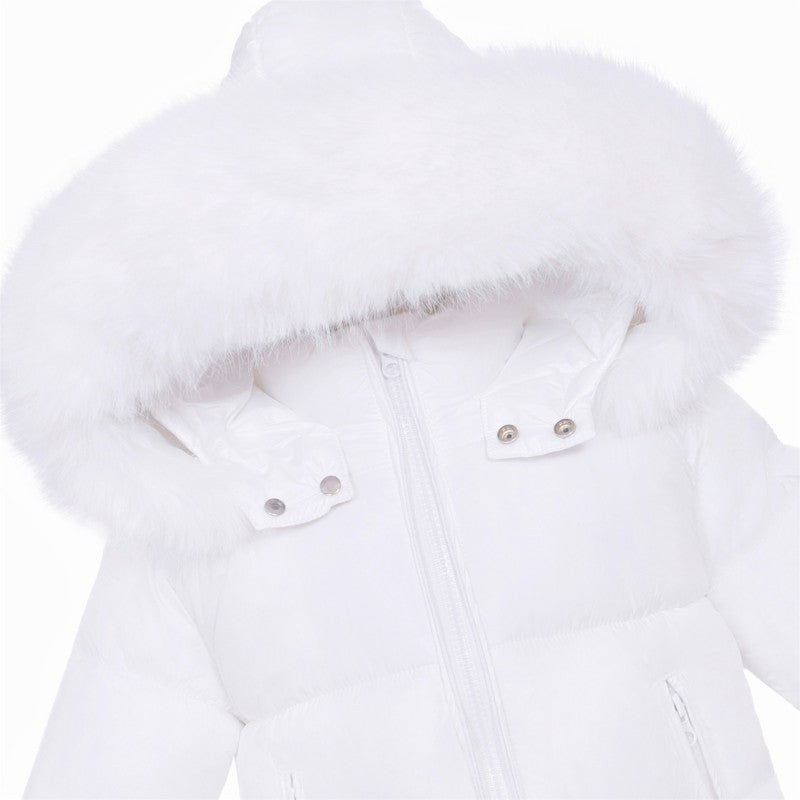 NEW IN WEE ME BABY UNISEX WHITE PUFFER COAT WITH FAUX FUR HOOD
